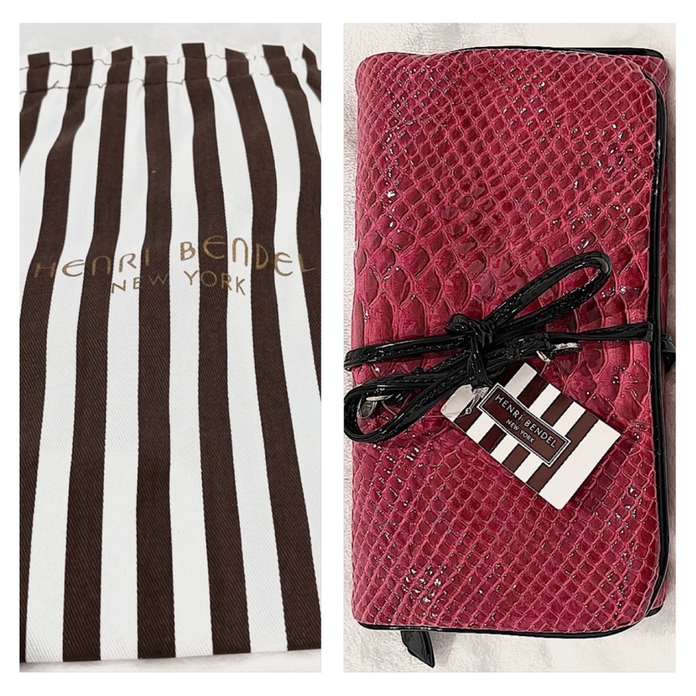 Henri Bendel Snaked Skin Embossed Travel Jewelry Roll Holder With Dust B…